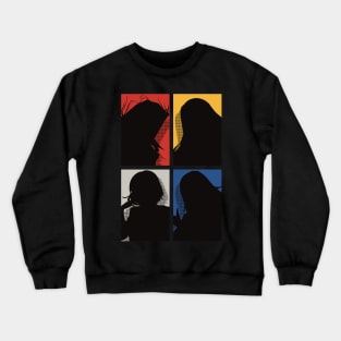 All The Main Characters In The Eminence In Shadow Anime In A Cool Black Silhouette Pop Art Design In Colorful Background Crewneck Sweatshirt